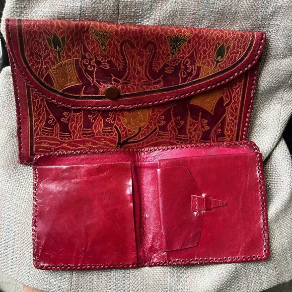 Elephant Print Leather Clutch And Wallet, Matching, Vintage 1990s - Picture 3 of 7